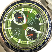 1円 セイコー アルバ AKA 腕時計 V657-6060 ラウンド クロノグラフ 緑文字盤 SVカラー クォーツ メンズ 純正ベルト_画像1