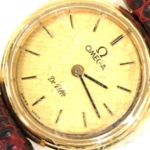 オメガ 腕時計 デビル Deville ラウンド 2針 ゴールドカラー クォーツ レディース 社外ベルト ジャンク QR033-36