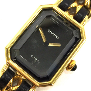 1円 シャネル 腕時計 プルミエール サイズ L スクエア ゴールドカラー金具 黒文字盤 クォーツ レディース CHANEL