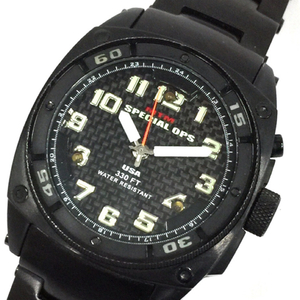 1円 MTM SPECIAL OPS 腕時計 ラウンド 330FT 黒文字盤 回転ベゼル クォーツ メンズ 純正ベルト ブラック 黒
