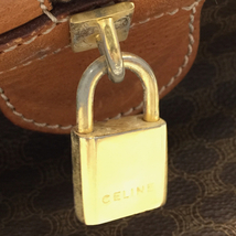 1円 セリーヌ マカダム トリオンフ 総柄 ボストンバッグ 旅行バッグ GDカラー金具 レザー JMB10 茶 付属有 CELINE_画像10