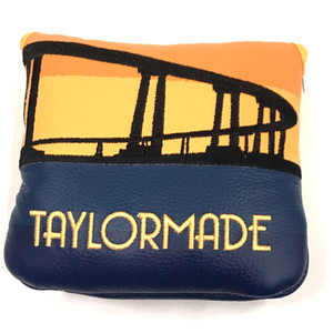 テーラーメイド パター用 ヘッドカバー 英字ロゴ刺繍 TA828 N78153 天然皮革 牛革 オレンジ×ネイビー TaylorMade