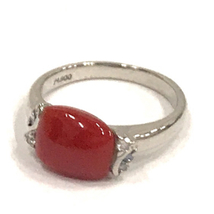 赤珊瑚 リング 指輪 8号 Pt900 ダイヤモンド 0.09ct 重量4.0g アクセサリー ファッション小物 レディース 現状品_画像1