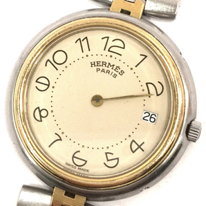 エルメス プロフィール デイト クォーツ 腕時計 メンズ アイボリー文字盤 純正ブレス ファッション小物 HERMESの画像1