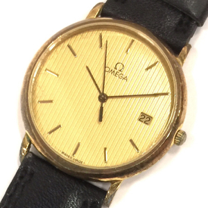 オメガ デビル デイト クォーツ 腕時計 ラウンドフェイス ゴールドカラー文字盤 未稼働品 メンズ 社外ベルト OMEGA