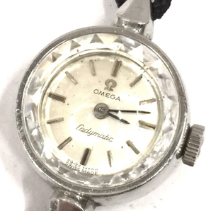 オメガ レディマチック 手巻き 機械式 腕時計 カットガラス レディース シルバーカラー文字盤 社外ベルト OMEGAの画像1