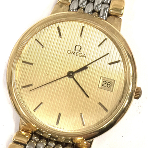 オメガ デイト クォーツ 腕時計 メンズ ゴールドカラー文字盤 純正ブレス ラウンドフェイス ジャンク品 OMEGA