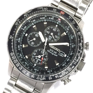 セイコー ソーラー クロノグラフ デイト 腕時計 メンズ ブラック文字盤 未稼働品 V172-0AC0 純正ブレス SEIKO
