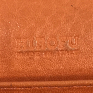 ヒロフ レザー 二つ折り長財布 Hロゴ ボタン ロングウォレット イタリア製 オレンジ系 保存袋付き 現状品の画像6