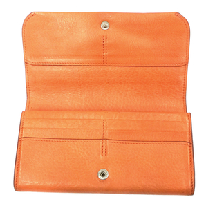 ヒロフ レザー 二つ折り長財布 Hロゴ ボタン ロングウォレット イタリア製 オレンジ系 保存袋付き 現状品の画像5