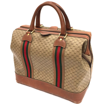 グッチ ハンドバッグ ドクターバッグ マイクロGG シェリー ファスナー開閉 GDカラー金具 レザー ブラウン GUCCI_画像1