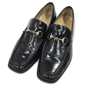 グッチ サイズ 43 1/2 E ホースビット ローファー シルバーカラー金具 レザー メンズ フットウェア ブラック GUCCI