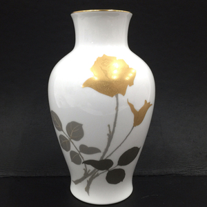 大倉陶園 花瓶 金蝕バラ 口径9.2cm 高さ約28cm 花入 花器 インテリア 置物 保存ケース付き 現状品