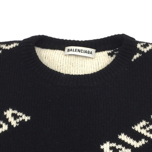 バレンシアガ サイズ XS 長袖 ニット セーター 英字ロゴ 総柄 キャメル × ウール 混 メンズ ブラック BALENCIAGAの画像2