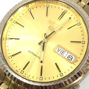 セイコー 5 デイデイト 自動巻 オートマチック 腕時計 7S26-0500 メンズ ゴールドカラー文字盤 ジャンク品 QR041-109