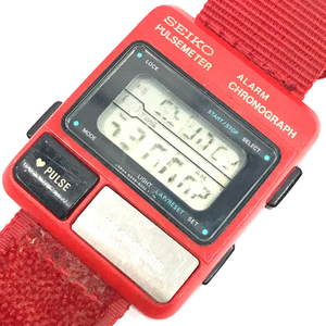セイコー パルスメーター クォーツ デジタル 腕時計 S229-5001 レッド ジャンク品 ファッション小物 QR041-112