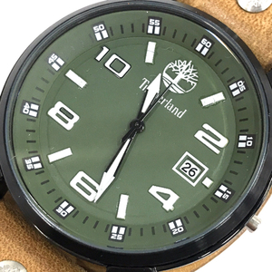 ティンバーランド 14337J デイト クォーツ アナログ 腕時計 メンズ グリーン文字盤 レザーベルト ジャンク品