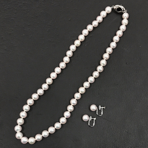 パール 真珠 アコヤ真珠 ネックレス 金具シルバー 全長約44.5cm / イヤリング 金具K18WG アクセ 計2点 付属品有りの画像1