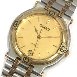 グッチ 9000M デイト クォーツ 腕時計 メンズ ゴールドカラー文字盤 純正ブレス 未稼働品 ファッション小物 GUCCI