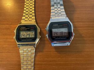 カシオ　A159W　シルバー　A159WGE ゴールド　セット　チープカシオ CASIO メタルバンド　デジタル