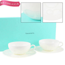 【美品】TIFFANY&Co./ティファニー ムーンズ ティーカップ＆ソーサー 食器 2客セット ペア ギフト 箱付き 白 [NEW]★52CA39_画像1