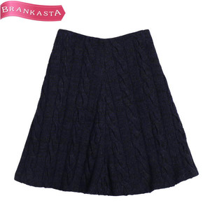 [ beautiful goods ]PRADA/ Prada lady's flair knitted skirt cable braided knitted bar Gin wool 38 navy black [NEW]*51LF50