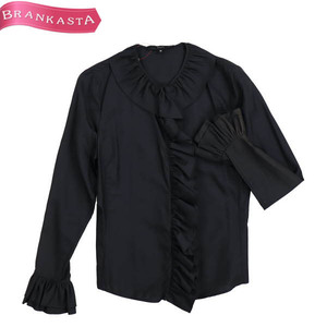 GUCCI/ Gucci lady's long sleeve blouse tops shirt frill silk 100% bell sleeve 38 M corresponding black [NEW]*51IB25