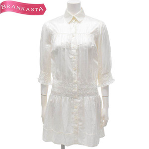 [ beautiful goods ]FRAGILE/ Fragile . minute sleeve long shirt tops car - ring design lustre tunic 36 S white [NEW]*51CN53