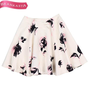 Christian Dior/ Christian Dior Mini flair skirt floral print satin I40 F36 pale beige series pink black [NEW]*51BM33