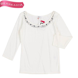 [ beautiful goods ]& by P&D/ and baipi- and ti 7 minute sleeve cut and sewn tops biju- beads 38 M eggshell white [NEW]*51BM37