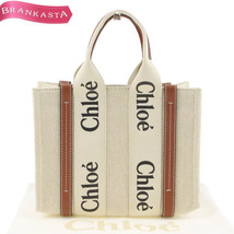 【美品】Chloe/クロエ WOODY ウッディ スモール トートバッグ ハンドバッグ キャンバス×レザー ベージュ他 [NEW]★62CB32_画像1