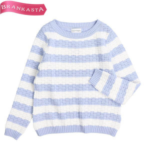 [ beautiful goods ]courreges/ Courreges lady's long sleeve knitted tops border pattern cotton . round neck 40 blue white [NEW]*61CH61