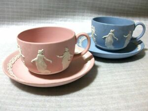 古猫】WEDGWOOD ウェッジウッド・カップ＆ソーサー ペア2客/色違い●ジャスパー/ダンシングアワー●ENGLAND 英国製