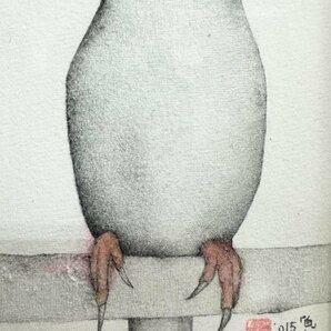 N 真作 原画 城景都 色鉛筆 オウム 鳥「白」ケイト.J 絵画 額入の画像6