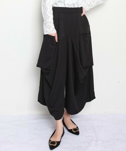  new goods *M~L wide pants bottom lady's mode series gaucho culotte waist rubber large size / black black / mail service possible /11972932