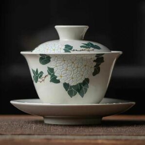 中国茶器　蓋碗　女性ぴったり　草木灰　紫陽花　大特価