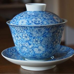 中国茶器　蓋碗　女性ぴったり　青花