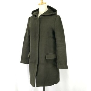 トーナル/TONAL☆メルトンウール/ロングコート/フーディ【38/レディースM/カーキ/khaki】比翼仕立て/Coat/Jacket/Jumper◇mBH603