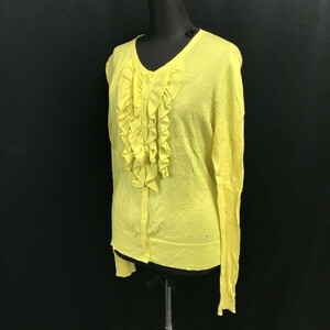 ソニアリキエル/SONIA RYKIEL☆絹/シルク20%/フリル/薄手/長袖カーディガン【40/レディース/L/黄/yellow】Tops/Shirts◇cBH573