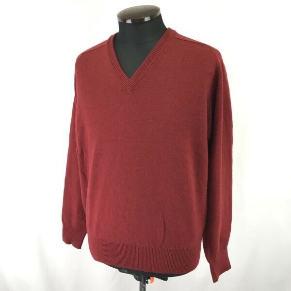 メンズメルローズ/MEN'S MELROSE☆ラムウール100%/Vネック/長袖セーター【メンズM/赤/red】sweater◇mBH583