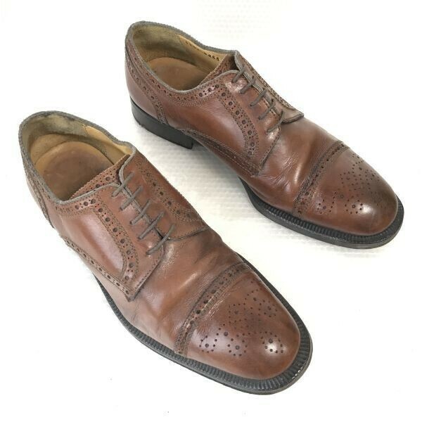 カンパニーレ/MARIANO CAMPANILE☆ビンテージ/本革/ストレートチップ/セミブローグ【6/24.5-25.0/茶/BROWN】ビジネス/dress shoes◎CD-134