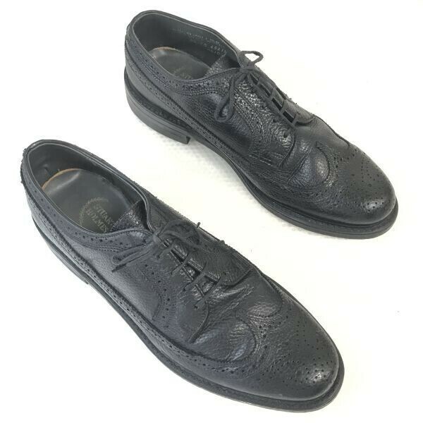 60s-70s?/USA製ビンテージ☆STUART HOLMES☆グッドイヤー製法/ロングウイングチップ【27.5-28.0/黒/BLACK】シボ本革/dress shoes◇bi-170