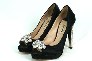 MIUMIU MiuMiu heel pumps open tubiju- suede black size 35.5( approximately 22.5cm)