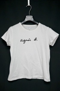 agnes b アニエスベー フロント ロゴ Tシャツ ホワイト コットン100% T2サイズ