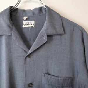 60s Graber's Rayon レーヨン Open Collar Shirt オープンカラー 開襟 ブルー系 ヴィンテージ 50s vintage ヴィンテージ カートコバーン