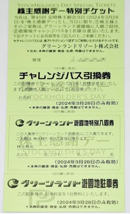 グリーンランド株主優待　3/28限定　株主感謝デー特別チケット２枚 送料込み