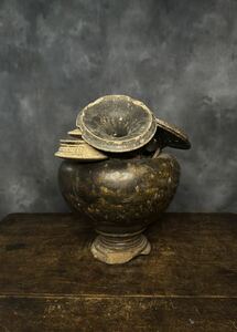 ::::: front ...k mail black ..:::::::( objet d'art earthenware flower vase Shigaraki copper vessel present-day art gun da-la unglazed ware Buddhist image China fine art )