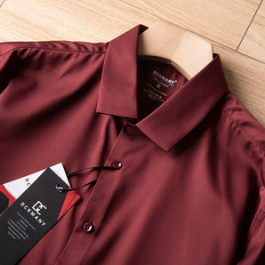 P2810-L 新品DCKMANY■シルク混 長袖シャツ メンズ ノーアイロン 形態安定 ドレスシャツ ワイシャツ 無地 ビジネス シャツ/ワインレッドの画像3