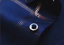 D956-M新品DCKMANY■箔押し 半袖シャツ メンズ ストライプ 格子柄シャツ ノーアイロン 夏 薄手シャツ シルクのような質感/ネイビー_画像9