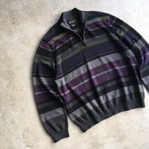 【Eddie Bauer】エディーバウアー マルチボーダー ハーフジップコットンセーター/カシミア混 L 上質 ヴィンテージ 90s00s_画像4